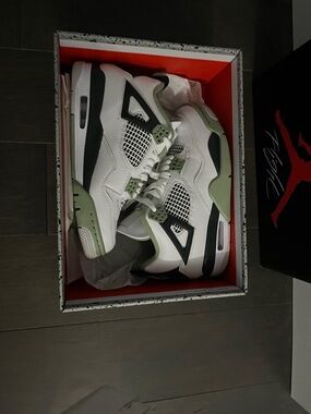 Jordan Women's Retro 4 Sneakers (Sea foam Green)- White, Green & Black